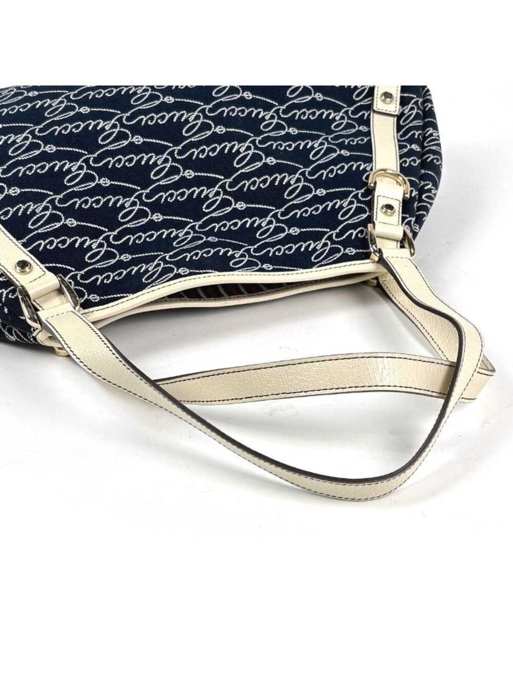 Gucci Logo Tote Abbey Canvas Navy White - Picture 6 of 8